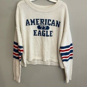 Women’s American Eagle, long sleeve, sweater, medium red, white and blue